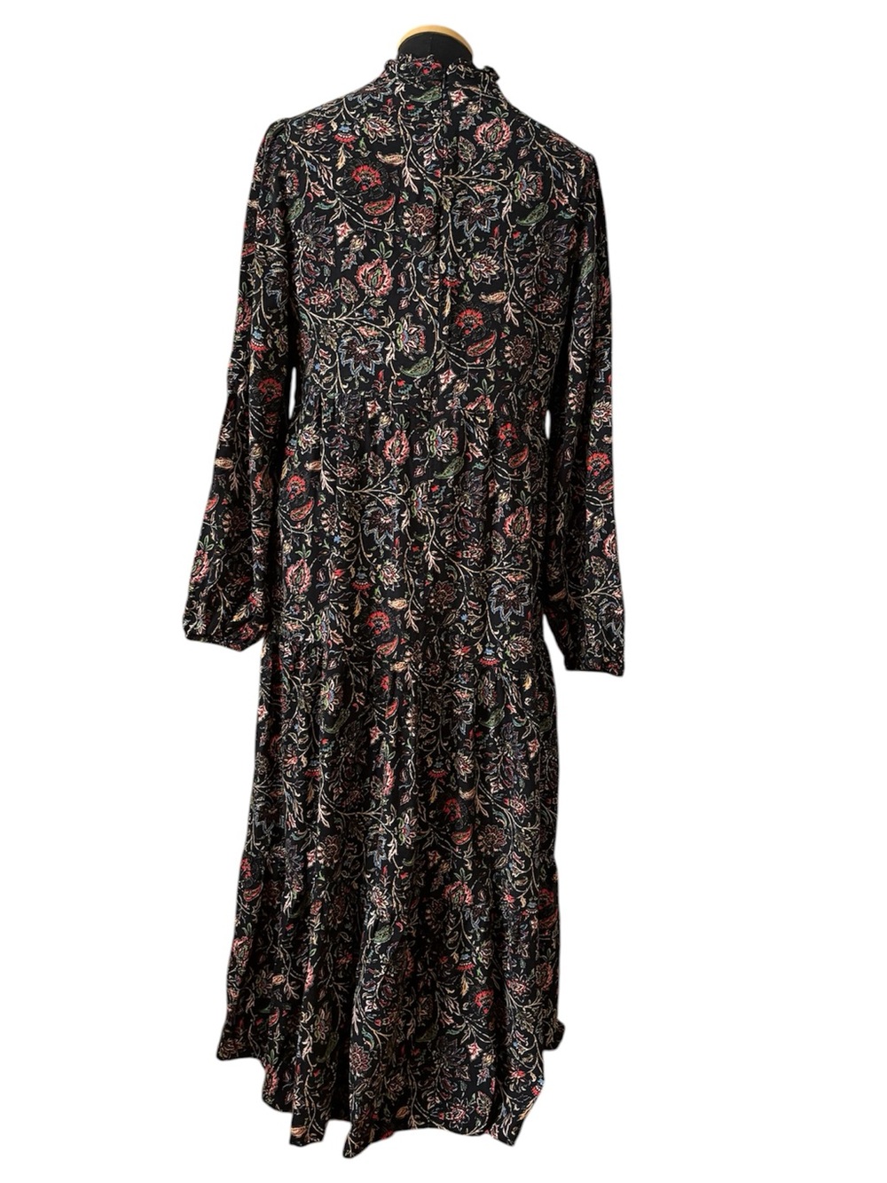 Jessica Howard Paisley Tiered Floral Maxi Dress Long Sleeve Black Boho Size 12/L - Picture 3 of 13